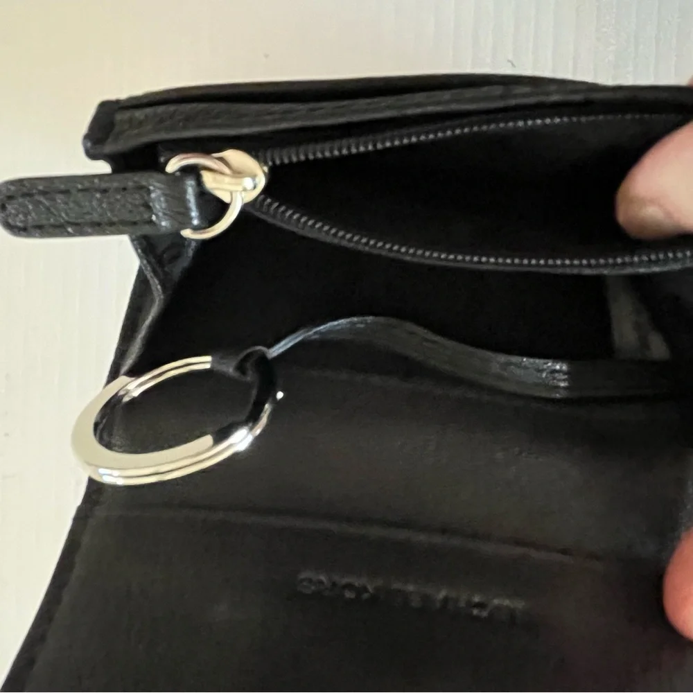 RARE Vintage Michael Kors Black Leather Silver Tone Mini Flap Wallet w/Key Ring - Picture 5 of 12